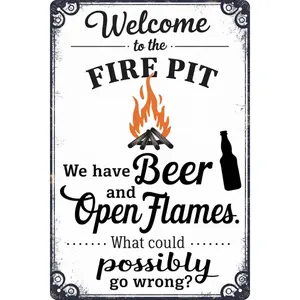 Funny Vintage Metal Sign Welcome To Our Fire Pit Tin Signs Country Kitchen Wall Art Decor For Home Room Bathroom Cafes Clubs Farm Garden Garage Inspirational Quotes 8*12 Inch