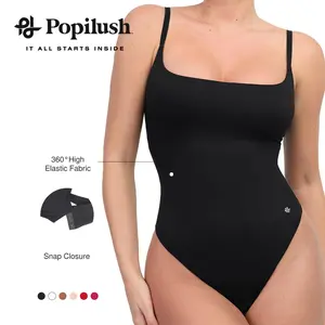 Popilush CloudSense High-Cut Thong Shapewear Bodysuit Fabric Spaghetti Strap
