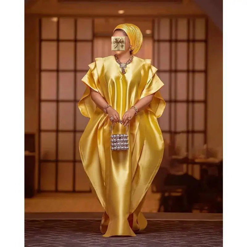 African mothers loose robe custom quality shiny fabric elegant fashion with a headscarf Plus Size Modesty, Easy Wear, All Seasons, Trendy, Simple Style, Modern, Outdoor, Every Season, Breathable, Contemporary
