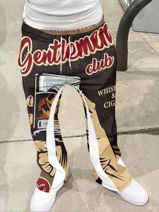 Men's Y2K New American Cartoon Geometric Design Limited Edition Classic Pants, Loose Fit Graphic 3D Print Casual Sporty Streetwear Hip Hop Vintage Long Pants, Casual Street Trousers