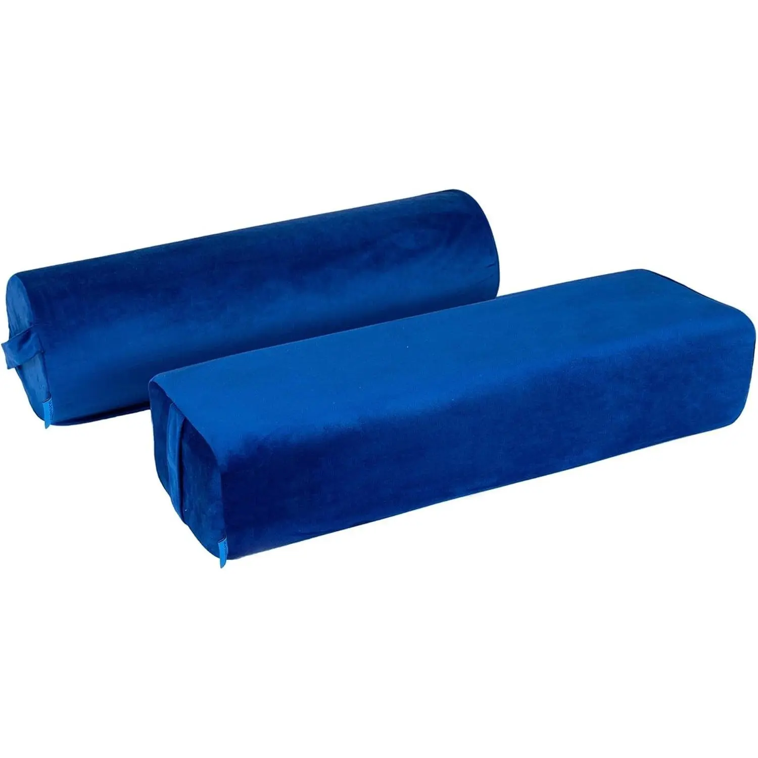 2-Pack Yoga Bolster Pillow Set Rectangular & Cylinder Pillows for Meditation and Support with Washable Velvet Cover Triple-Layer Sponge with Carry Handle Blue