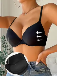 Women's Push-Up Bra with Underwire - Anti-Sagging Steel Ring, Seamless Comfort & Lift, Non-Removable Padded Cups, Elegant Solid Color Casual Design for Everyday & Special Occasions, Occasion Lingerie | Sleek Lingerie Style | Highquality Material