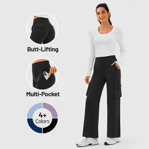 INNO MINT Loose High-Waist Business Multiple-pockets Casual Pants Yoga Pants Women Wide Leg Comfortable Athletic Sweatpants with Pockets