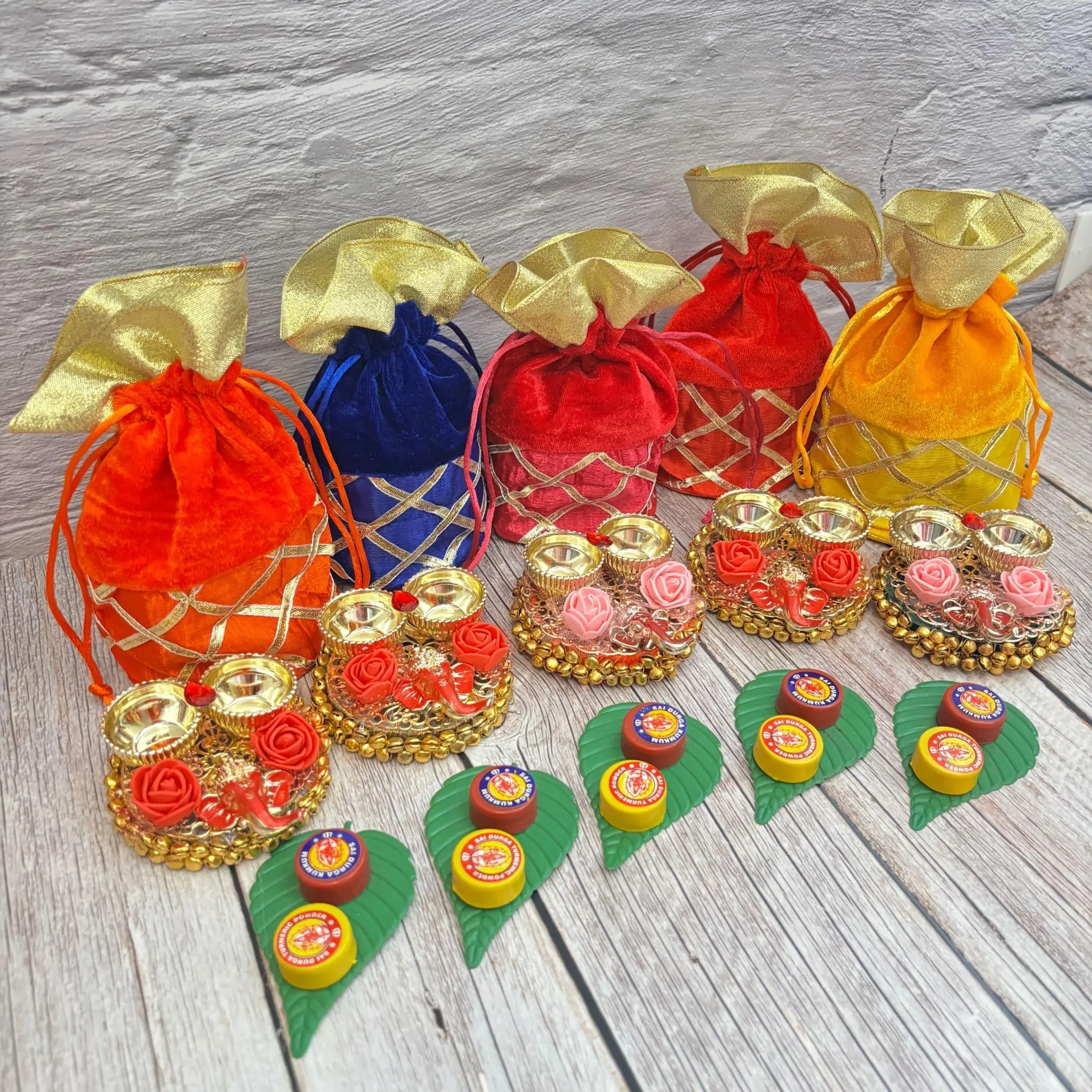 Embrace Sacred Celebrations | Ganesha Gift Hamper for Diwali, Ganesh Chaturthi & Housewarming | Traditional Ritual Set with Velvet Potli Bag