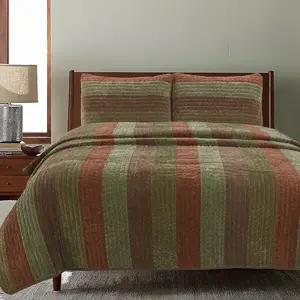 Rhett Brown Striped 3-Piece Reversible Quilt Bedding Set