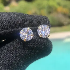 8mm Round Cut Solitaire Stud Earrings Push Back Closure