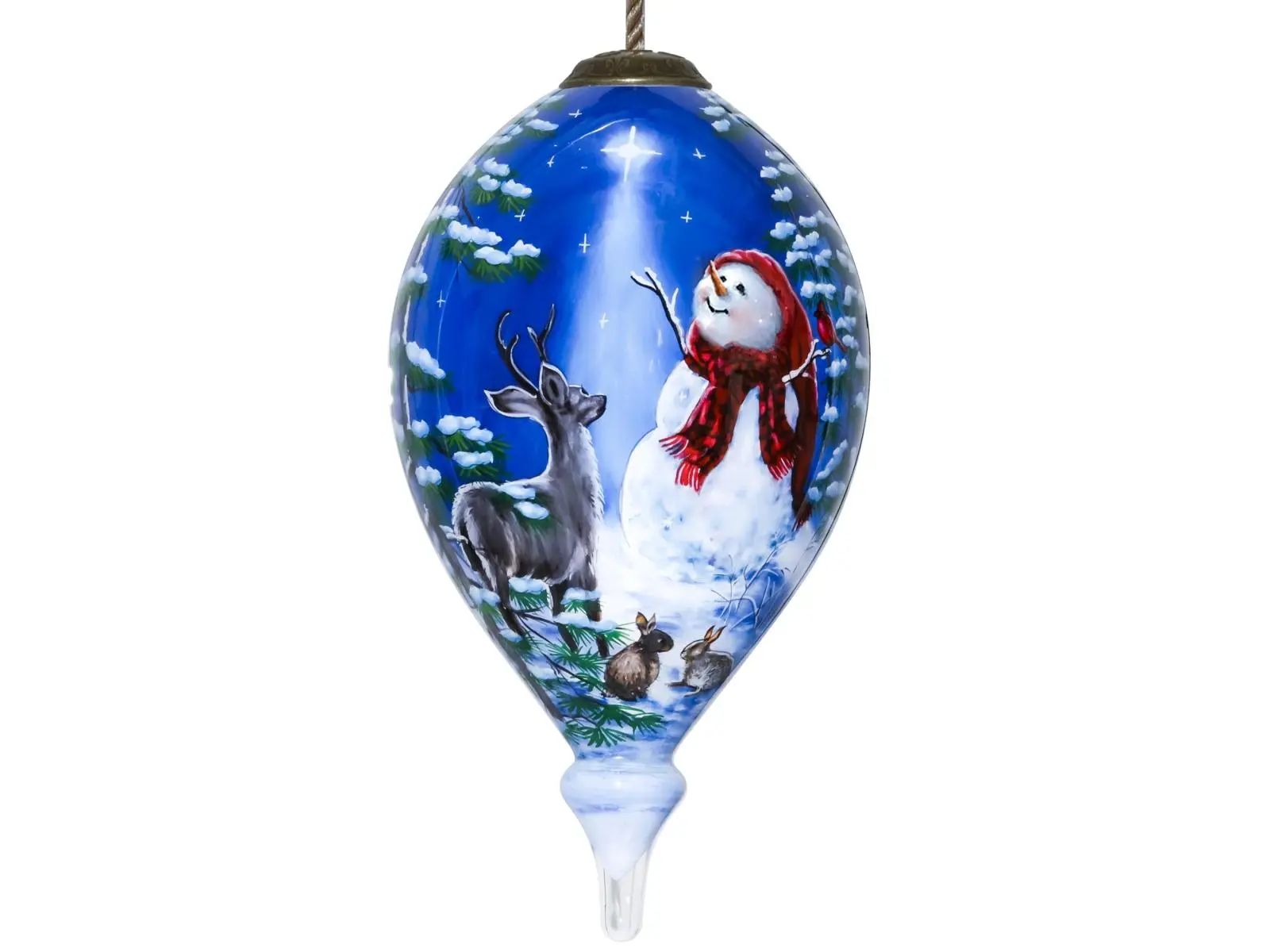 212 MAIN Starry Heaven & Snowman Hand-Painted Mouth-Blown Oval Glass Ornament, Multi-Color, with Hanger, Classic Christmas Decor, Antique Home Decoration, Ideal Family Gift