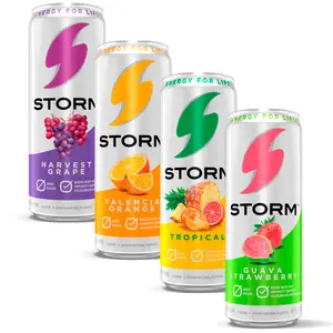 Storm Sugar Free Energy Drink 4pk 12oz can, Virtual Bundle, Valencia Orange, Harvest Grape, Tropical, Guava Strawberry