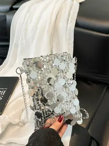 Shiny Solid Color Modern Fashion Crossbody Bag, Elegant Simple Sequin Shoulder Bag, Versatile Casual Handbag for Everyday Use