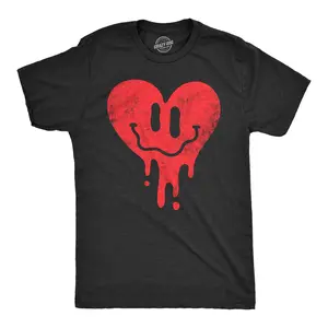 Mens Dripping Heart Face T Shirt Funny Valentines Day Melting Hearts Joke Tee for Guys Mens Funny T Shirts Cool Vintage Fashion T-Shirt Gift Classic Menswear Love Apparel for Men Novelty Tees for Guys Black -