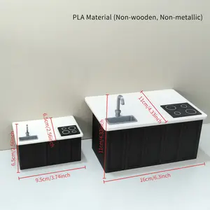 1:12 scale mini kitchen countertop model, made of PLA material (non-wood) - suitable for miniature scenes, dollhouse decoration, model collection, birthday and Christmas gifts, requires assembly, Realistic Play Sink