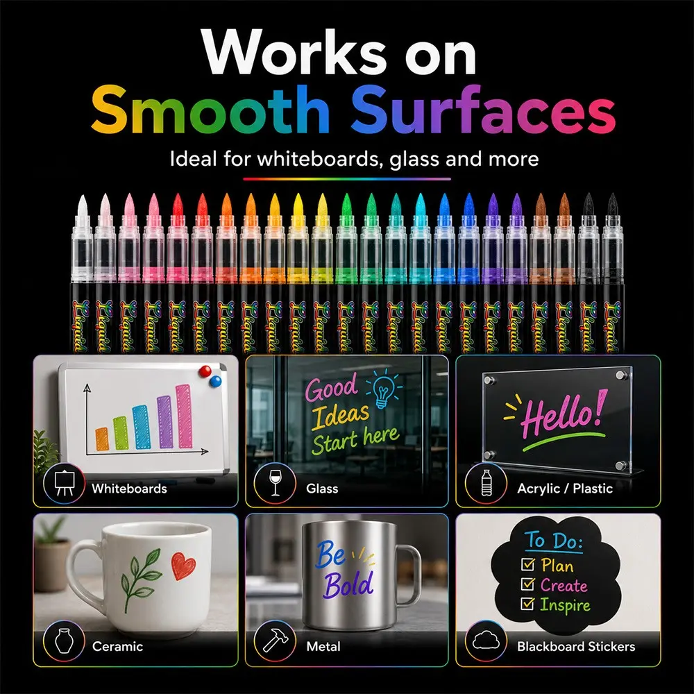 8/12/24 Color Erasable Liquid Chalk Marker, Soft Tip Fluorescent Glass Blackboard Pen, Dust-Free Wet-Erasable Decorative Marker, Chalk Board Marker Pens, Classroom Supplies