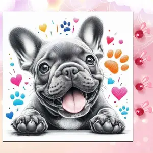 5D DIY Full Drill Round Diamond Painting - Diamond Art Kit French Bulldog, Puppy, Heart Shape Mosaic, Canvas - DIY Decor, Home Wall Art, Suitable for Halloween and Christmas, Birthday and Anniversary Gifts Diamond Painting Kits