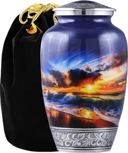 Fishing Cremation Urn |  Handmade Funeral Urns with Velvet Bag 200cubic Inch. (Blue Engraved, Adult)