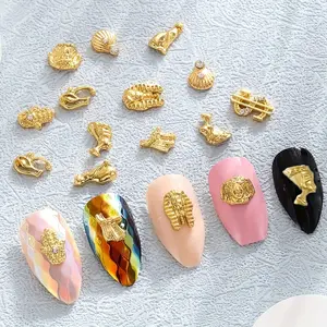Egyptian Style Nail Art Decorations, Nail Art Stickers, 32pcs Bag DIY Nail Accessories Set, Alloy Material, Includes Pharaoh Queen Sphinx Shell Pyramid Designs
