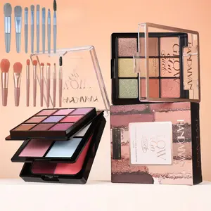 15-Color 3-Tier Eyeshadow Palette (with Highlighter & Blush) + 16-Piece Macaron-themed Makeup Brush Set All-in-one 3-Layer Makeup Palette | Long-wearing & Blendable Face & Eye Makeup Kit | Travel-friendly & Easy to Carry On-the-go