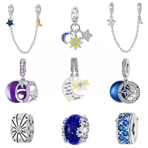 925 Silver-plated Dreamy Celestial Sun, Moon & Star Beads Collection, DIY Jewelry Charms for Necklace Bracelet, Perfect Gift for Women