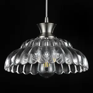 Modern Glass Pendant Lights Kitchen Island, 11.8" Glass Light Fixtures Brushed Chrome Flower Vintage Lighting Glass Ceiling Chandelier for Dining Living Room Restaurant Bedroom Foyer Entryway