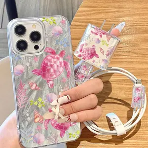 5-Piece Set with Textured Striped Design, Includes Charger Case, 2 Data Cable Sleeves, and Silicone Cable Tie for iPhone 11-16 Series