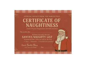 Prank Naughty List Certificate Postcard from Santa - Cheeky & Unapologetic! Sent Anonymously to Your Victim