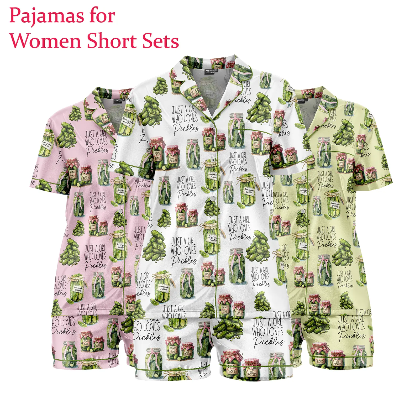 Vintage Canned Pickles Pajama Set Set Satin Silk - Soft And Alluring Nightwear, valentime Gift, Loungewear, Homewear, Ideal Gift for Mom, Gift for her
