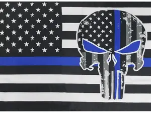 USA Thin Blue Line Police Demon Skull Premium Quality Heavy Duty Fade Resistant 3x5 3'x5' 100D Woven Poly Nylon Flag Banner Grommets