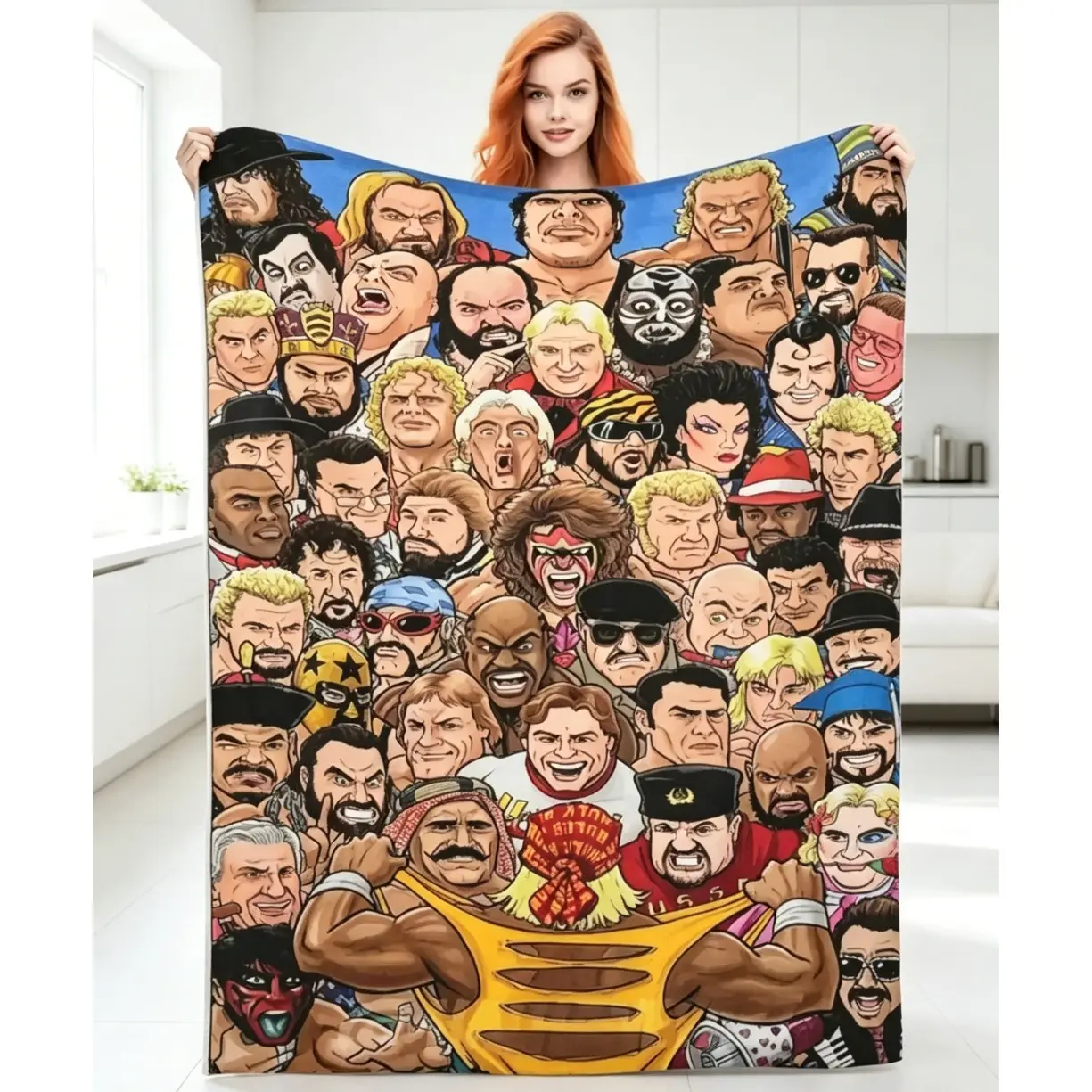 Hulk Hogan WWE Legends Flannel Blanket, Soft Cozy Throw for Adults & Kids, Wrestling Fan Man Cave Gift