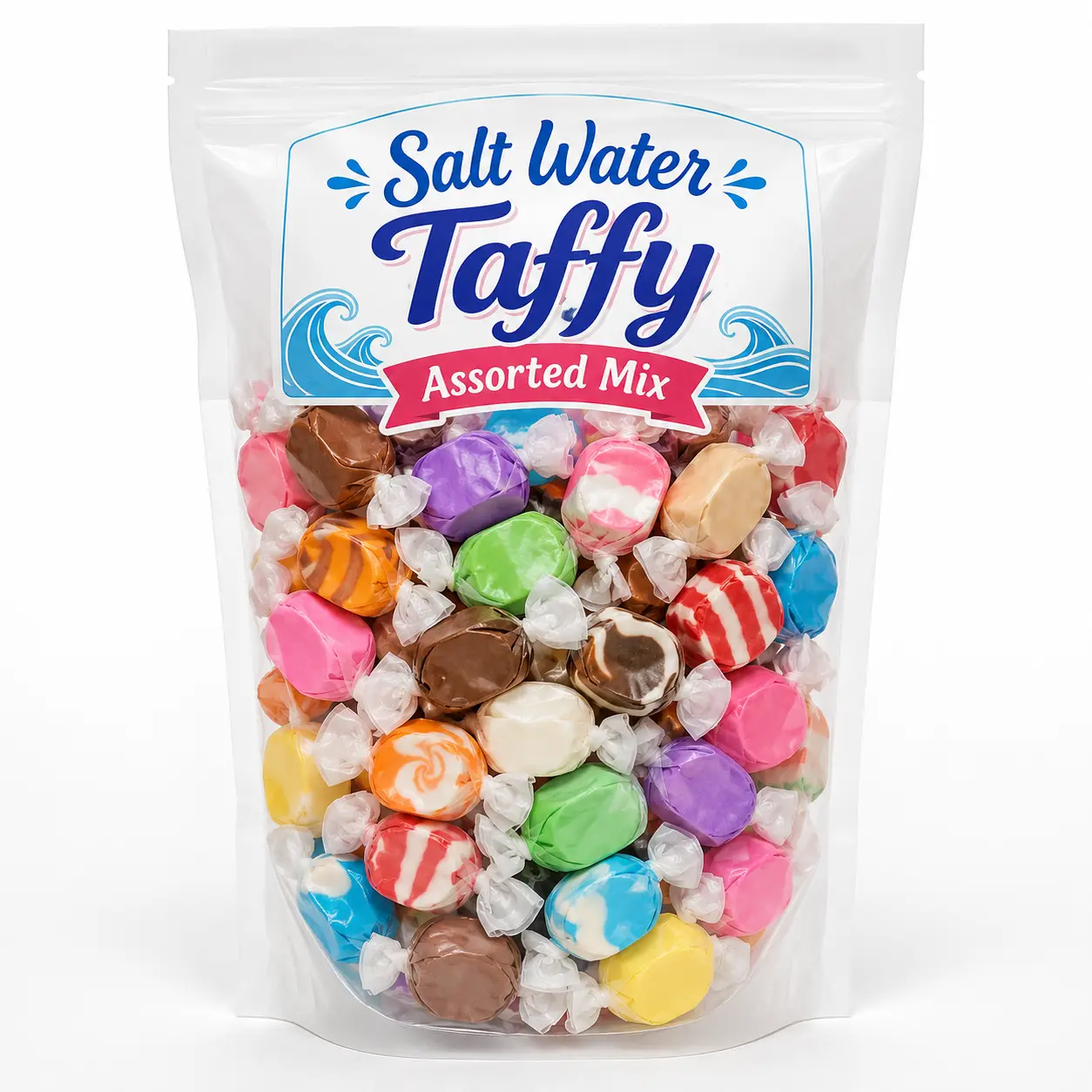 Assorted Flavors Salt Water Taffy Snack, 1 lb Bulk Bag, Individually Wrapped Candy