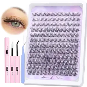 Natural Lash Clusters Kit Wispy Lash Extension Kit Waterproof Lash Clusters C Curved Cluster Eyelash Extensions Kit  Individual Lashes 10-16mm