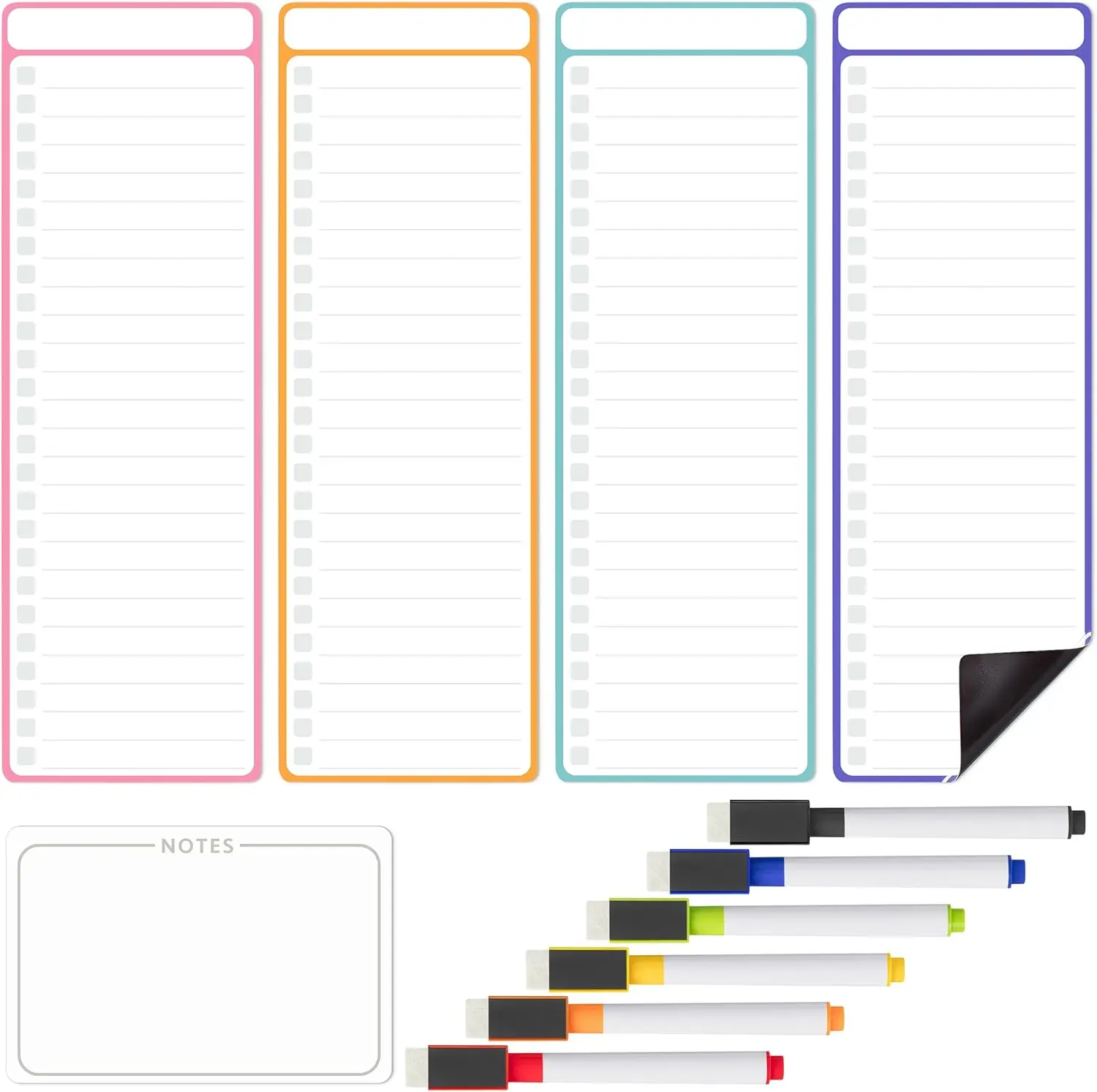 - 4" x 12"  Dry Erase , 11 count, Neon Style, 4X Dry Erase  White Board, 6X Colorful Whiteboard Markers and 6" x 4"  Whiteboard Note