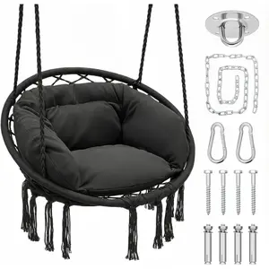 Hammock Chair with Cozy Full Cushion Offer Extra Support, Backyard  Macrame Swing Chair for Porch, 350 Lbs Capacity, Comfortable Hammock for Relaxation and Enjoyment (Black)