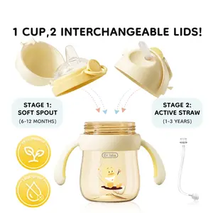 Dr.Isla PPSU Leakproof Sippy Cup, 9oz/240ml, 2-in-1 Baby Training Cup for 6–12 Months & 1–3 Years, Weighted Straw with Gravity Ball, Anti-Slip Handles, Spill-Proof & Anti-Choke Design, Cute Duck Style, BPA-Free #summervibes
