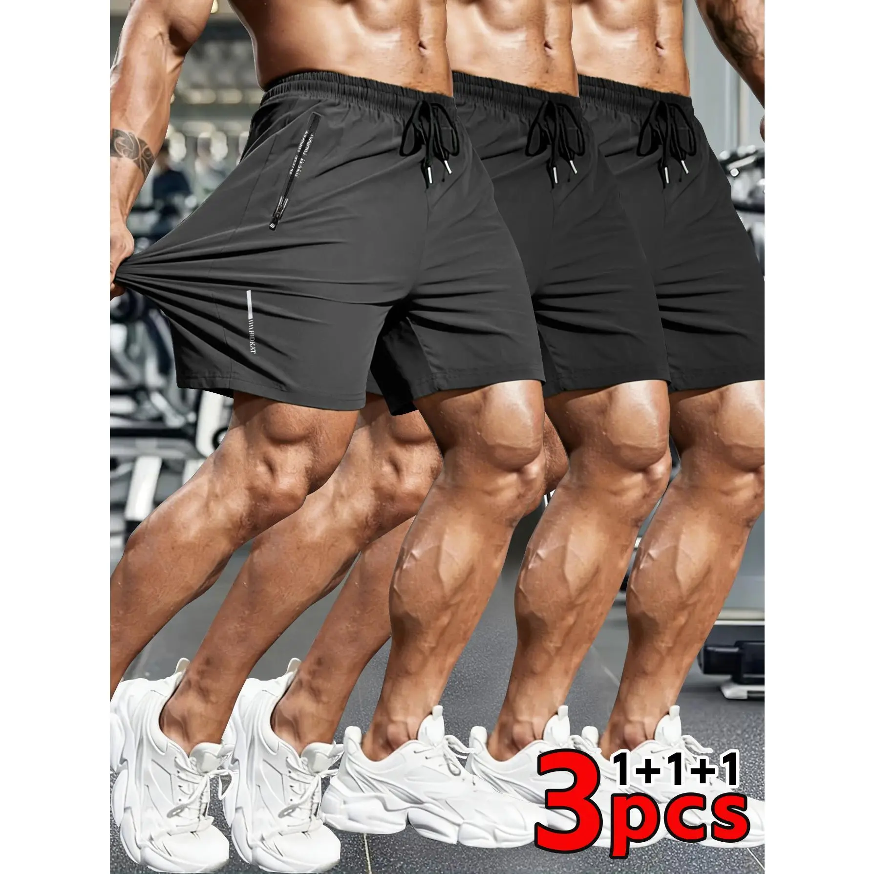 Men's 3-piece multi pocket workwear shorts  piece drawstring high elasticity casual sports cropped pants set Camouflage/Solid Color Outdoor Functional Windgear Shorts