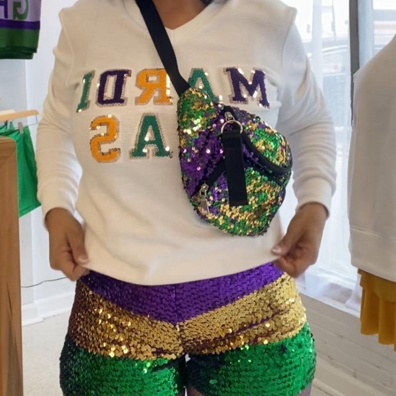 Mardi  Gras Color Block Sequin Shorts