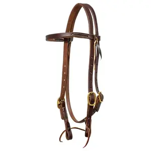 Jeffers Poplar Head Saddlery Oiled Harness Leather Browband Headstall with Waterloop Ends
