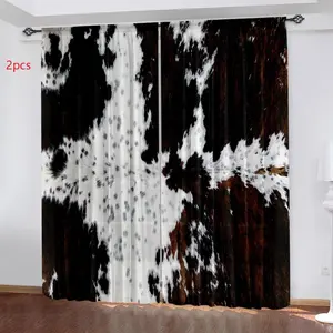 Rustic Cow Print Curtain, 2 Counts Window Curtain, Home Decoration Curtain, Halloween Decor Window Drapes for Farmhouse Living Room, Bedroom, and Home Decor