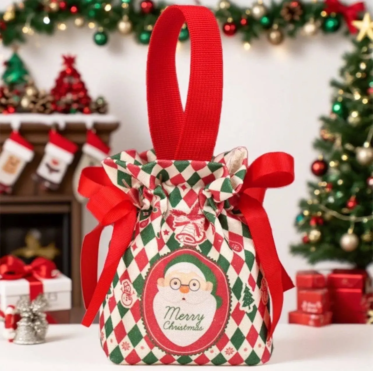 Christmas Decor Velvet Bags Cotton Pom Pom Rept Gift Candy Sacks for,Gift Bag for Christmas Birthday Party,