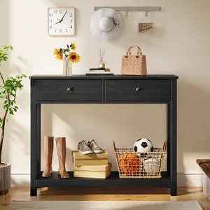 Gizoon Console Table with 2 Drawers 2-Tier Wood Entryway Table with Storage Shelves 39" W Wood Accent Sofa Table for Front Hall Hallway Living Room