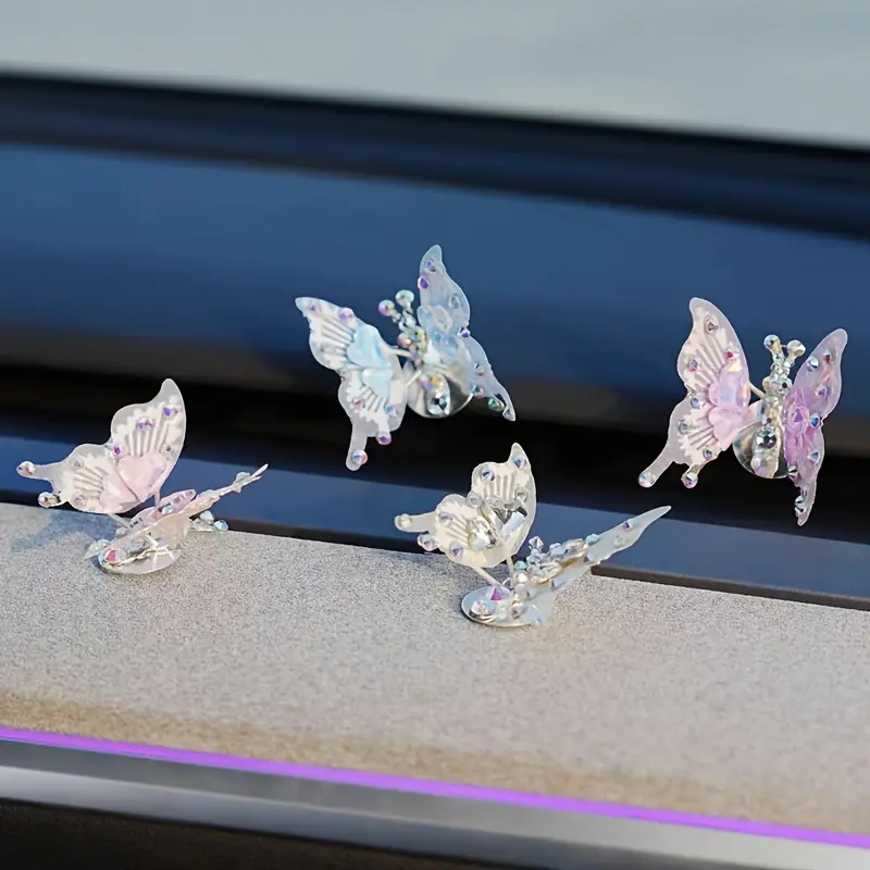 4PCS Plastic Wind-Activated Flying Butterfly Decoration - Car Interior Accessory with Movable Wings, Home Wall Stickers, Room Decorations, Gift for Girlfriend, Interior Decor