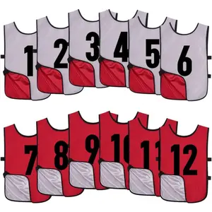 12 Pack Reversible Numbered Pinnies, Double Sided Scrimmage Vest,Team Practice Jerseys for Kids and Adult