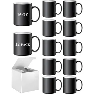Color Changing Mugs, Sublimation Mugs Black Color Changing Coffee Mugs Heat  Coffee Mugs Tazas Magicas Para Sublimacion 15 OZ With Box Set of 12