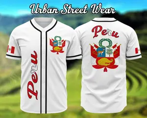 Peru White Baseball Jersey, Peru, Unisex Wear, Baseball jersey, Street Wear,