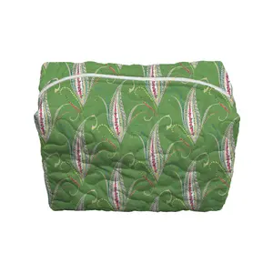 Toulouse Green Quilted Makeup Bag