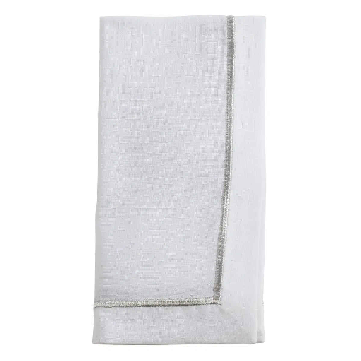 212 MAIN Elegant Napkins Set - 4-Pack Multipack Napkins, 20 in 100% Polyester Kitchen Tableware, Square Embroidered Line Design, Shimmering White & Silver, Hand Wash Compatible