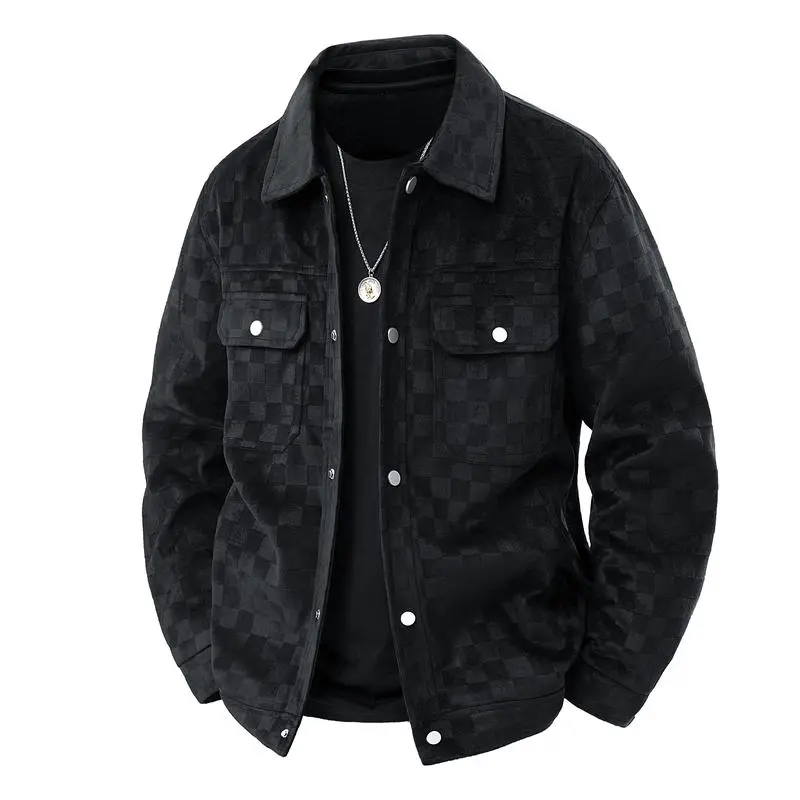 Men's Casual Plaid Lapel Jacket - Stylish Multi-Pocket Coat, Comfortable Fit for Daily Commute & Spring/Autumn Outdoor Activities, Skin-Friendly Material