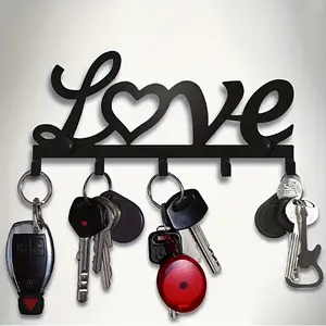 Metal Wall Mounted Key Holder with Love Design, 6 Car Key Hooks, Easy Installation, Decorative, Perfect for Home or Office Decor