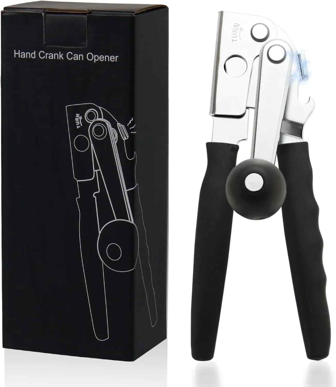 Manual Can Opener with Soft Handles,Commercial Can Openers Heavy Duty, Ergonomic Easy-Turn Crank for Seniors,Industrial Can Opener for Restaurant,Black Kitchen Utensils