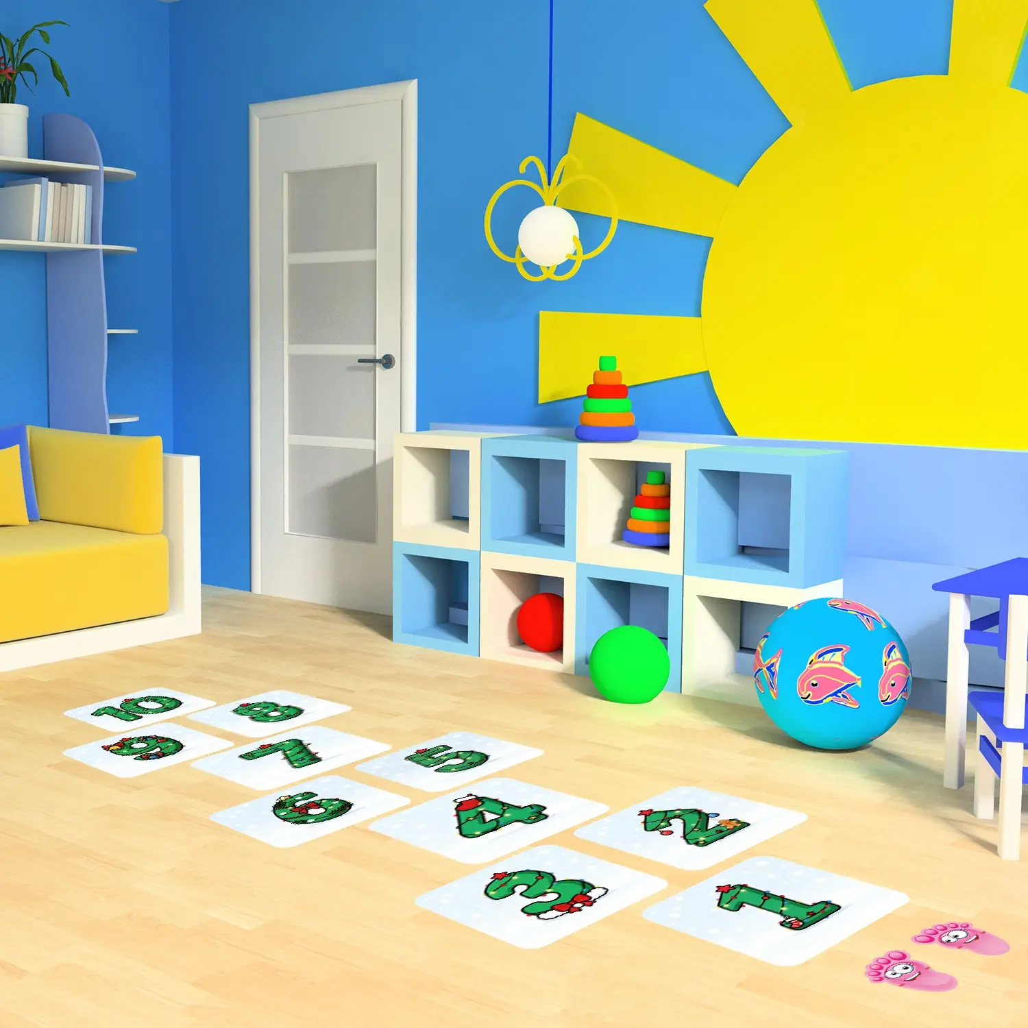 Fun Removable Hopscotch Stickers, Self-Adhesive Number Stickers 1-10, Reusable & Wear-Resistant, Ideal for Classrooms & Homes