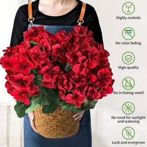 8 bundles of artificial geraniums, anti UV realistic red artificial flowers, suitable for indoor, outdoor courtyards, terraces, gardens, dining table center decoration