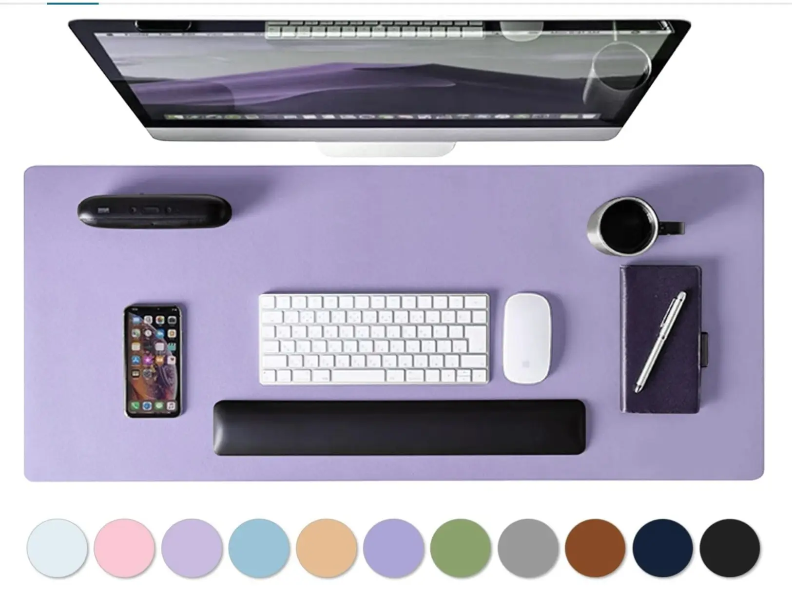 Leather Desk Pad Protector, Mouse Pad, Non-Slip Computer Mat for Desk, PU Leather Office Desk Mat for Home & Office, Waterproof Laptop Desk Blotter for Keyboard and Mouse, Taro Purple (13.7''X23.6'')